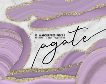 Amethyst Clip Art / Amethyst Geode Clipart / Purple Agate Slice Clipart / Purple and Gold Clip Art / Gold Clipart PNG Digital Agate Clipart