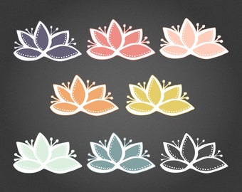 Hand Drawn Flower Clip Art // Grey, Pink, Mustard, Teal // Digital Flower ClipArt // Instant Download