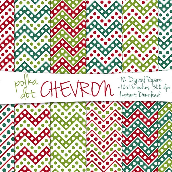 Digital Christmas Paper // Chrismas Card Paper // Chevron Christmas Paper // Christmas Polka Dot Paper