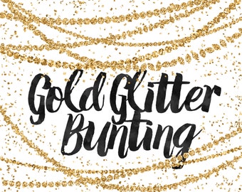 Gold Glitter Bunting Clipart / Digital Bunting / Glitter Clip Art / Gold Bunting Clip Art / Modern Clipart / Gold Graphics / Digital Border