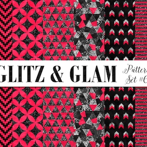 Hot Pink Digital Paper / Hot Pink Neon Digital Paper / Silver Geometric Pattern / Pink Geometric Digital Background / Silver Abstract Paper