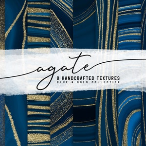 Blue Agate Texture / Navy and Gold Digital Paper / Gold Agate Paper / Elegant Digital Paper / Blue and Gold Glitter Digital Background Paper