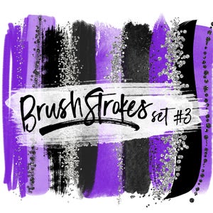 Purple Brushstrokes Clipart / Glitter Brush Strokes Clip Art / Digital Paint Brush Strokes / Purple Watercolor Clipart for Planner Stickers