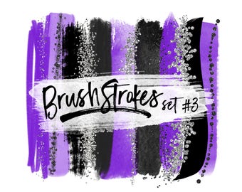 Purple Brushstrokes Clipart / Glitter Brush Strokes Clip Art / Digital Paint Brush Strokes / Purple Watercolor Clipart for Planner Stickers