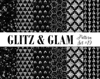 Black and Silver Digital Paper / Geometric Silver Scrapbook Paper / Digital Silver Tribal Paper / Glitter Silver Confetti Digital Paper