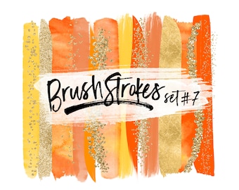 Sunset Clipart Brush Strokes / Orange and Gold Brushstrokes Clip Art / Gold Brush Strokes / Watercolor Brushstroke PNG / Gold Paint Stroke