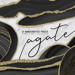 Gold Geode Clipart / Black Agate Clip Art / Digital Agate Clipart / Onyx Clipart / Digital Geode Clip Art / Instagram Stickers Gold Clipart