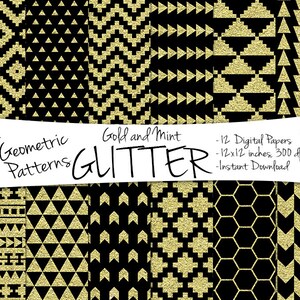 Digital Gold Paper // Gold Glitter Paper // Digital Glitter Paper // Gold and Black Paper // Geometric Glitter Paper // Tribal Paper