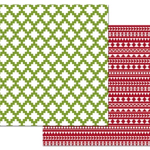 Puede incluir: Dos patrones sin costuras, uno verde y blanco con un dise&ntilde;o geom&eacute;trico, y otro rojo y blanco con un dise&ntilde;o geom&eacute;trico.