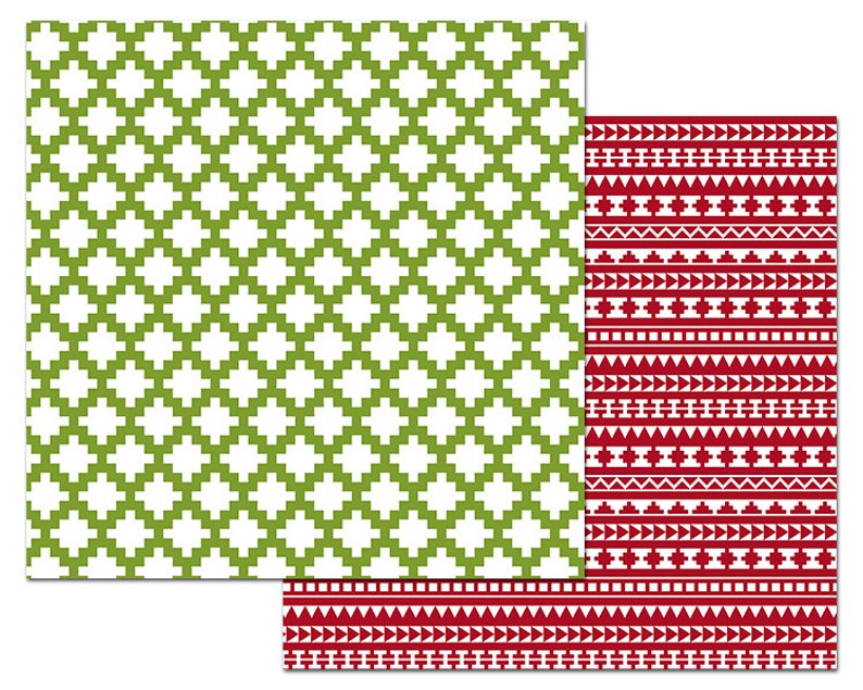 Puede incluir: Dos patrones sin costuras, uno verde y blanco con un dise&ntilde;o geom&eacute;trico, y otro rojo y blanco con un dise&ntilde;o geom&eacute;trico.