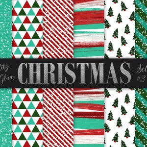 Christmas Paper Pack / Digital Christmas Paper / Modern Christmas Digital Paper / Geometric Christmas / Christmas Tree Paper / Red and Green