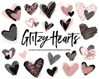 Rose Gold Heart Clipart / Rose Gold Clipart Heart PNG / Rose Gold Glitter Heart / Rose Gold Foil Heart Clip Art PNG / Rose et Gris Clipart