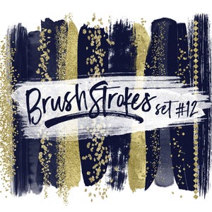 Navy Brush Strokes / Gold Brush Strokes Clipart / Gold Glitter Clipart / Navy and Gold Clip Art / Navy Wedding Clipart / Navy Paint Strokes