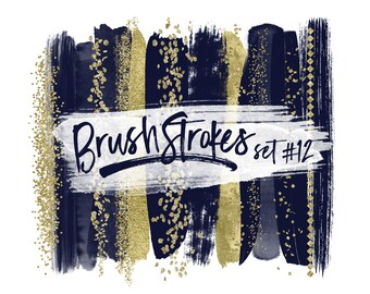 Pennellate navy / Pennellate d'oro Clipart / Gold Glitter Clipart / Navy e Gold ClipArt / Navy Wedding Clipart / Navy Paint Strokes
