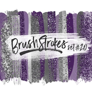 Purple Brush Strokes Clipart / Purple and Gray Clipart for Planners / Abstract Clipart / Purple Washi Tape / Purple Clipart Paint Strokes