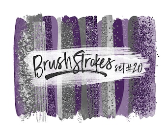Purple Brush Strokes Clipart / Purple and Gray Clipart for Planners / Abstract Clipart / Purple Washi Tape / Purple Clipart Paint Strokes