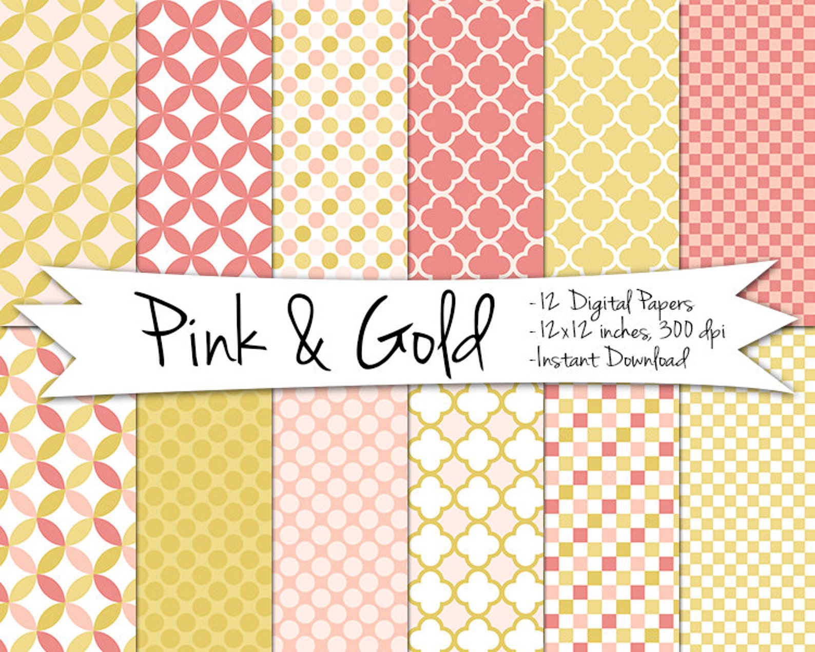 Pink and Gold Digital Paper // Instant Download // Printable - Etsy