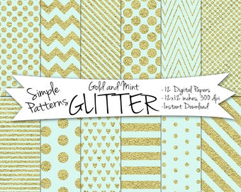 Gold and Mint Digital Paper // Mint and Gold Glitter Paper // Digital Glitter Paper // Gold and Mint Paper // Digital Gold Polka Dot Paper