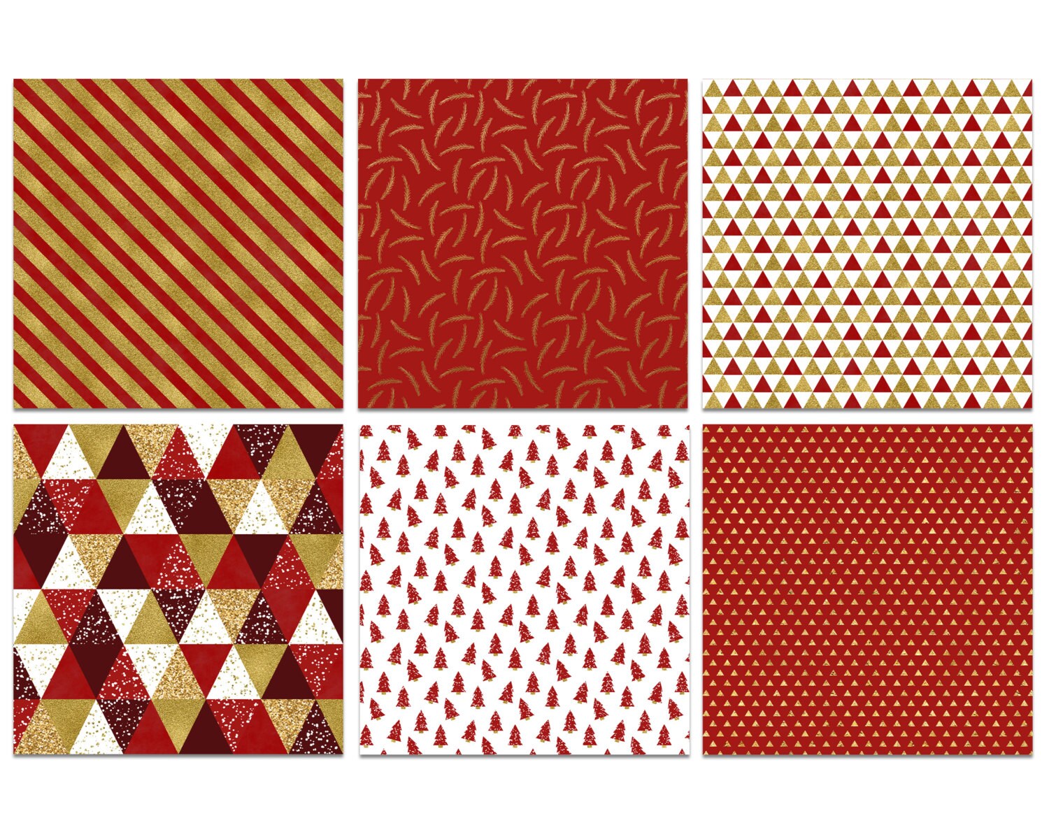 Red and Gold Christmas Digital Paper / Geometric Holiday