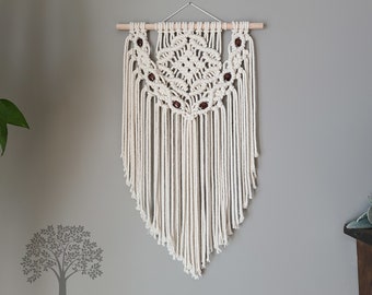 Boho Macramé Wall Hanging with Dark Brown Wood Beads- Medium