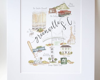 Greenville SC Illustration Print