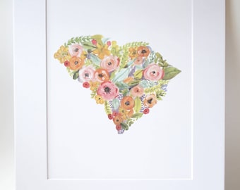 Floral South Carolina Print