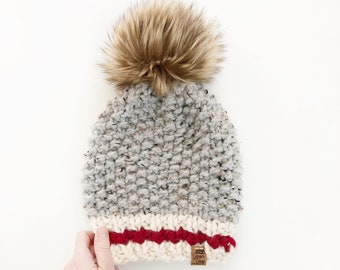 Knit hat || Pebble Beanie || ADULT ||  Lumberjack || Sock Monkey || Knit Toque || Faux fur pompom hat || Knit hat || Winter wear