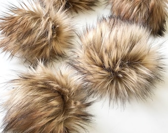 Faux Fur Pom || GOLDEN WOLF || Handmade Pom || Craft Supply || Fur pom || Extra large poms || brown pom