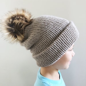Knit hat || Maple Beanie || CHILD 4-10 years || Two styles in one || Faux fur pompom hat || Winter wear || fall fashion || sweater weather