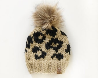 Knit Toque || Leopard Beanie || 6-12 mos size ||  Animal print || Cheetah hat || Chunky Knits || Winter wear