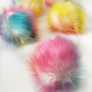 Faux Fur Pom || RAINBOW || Handmade Pom || Craft Supply || Fur pom || Extra large poms || multi-coloured pom