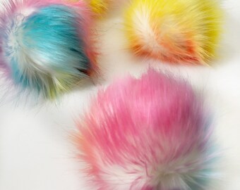Faux Fur Pom || RAINBOW || Handmade Pom || Craft Supply || Fur pom || Extra large poms || multi-coloured pom