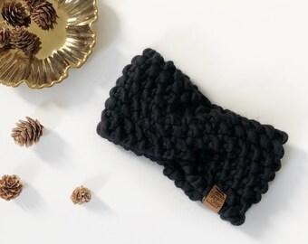 Women's Knit Headband || BLACK || Pebble Headband || Ear warmer || Fall wear || Luxury twist headband || Women's headband