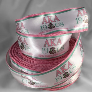 2 Wide Alpha Kappa Alpha AKA Sorority Inspired Wired Double Faced Satin ...