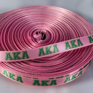 3/8&quot; Alpha Kappa Alpha AKA Sorority Inspired Satin Ribbon Greek Pink Green Decorating Trim Narrow Gift Wrapping Decorating Soror Gifts