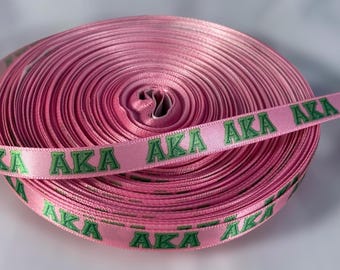 3/8" Alpha Kappa Alpha AKA Sorority Inspired Satin Ribbon Greek Pink Green Decorating Trim Narrow Gift Wrapping Decorating Soror Gifts