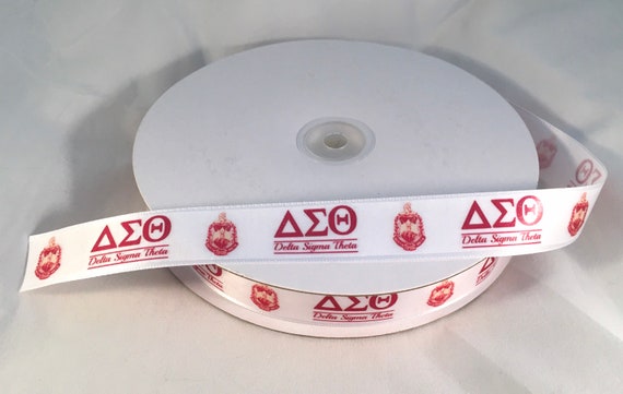 7/8 inch White and Red Custom Delta Sigma Theta Sorority Crest and Greek Letters Satin or Grosgrain Ribbon *Free Personalization*