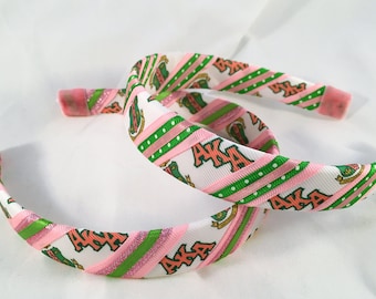 Handmade pink/green sorority soft edge ribbon headband hair band hair piece accessory black sorority one size fits all adult woven velvet
