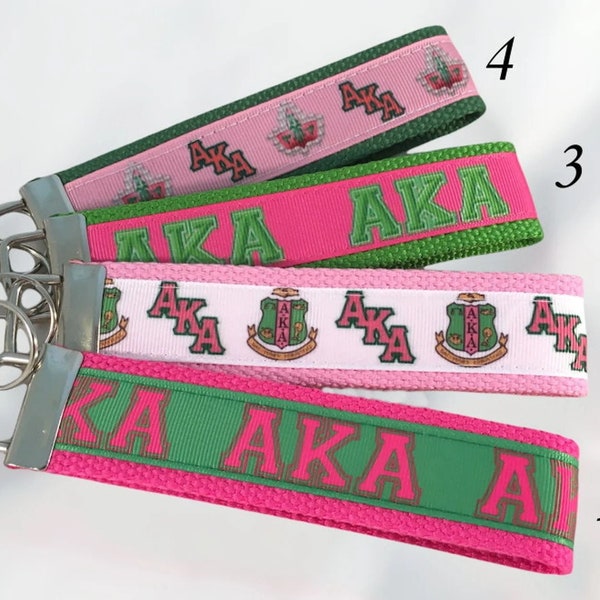 Handmade Alpha Kappa Alpha Sorority Inc Inspired AKA Key Fob Ribbon Keychain Wristlet Pink Green Mini Lanyard Key Finder Greek Paraphernalia