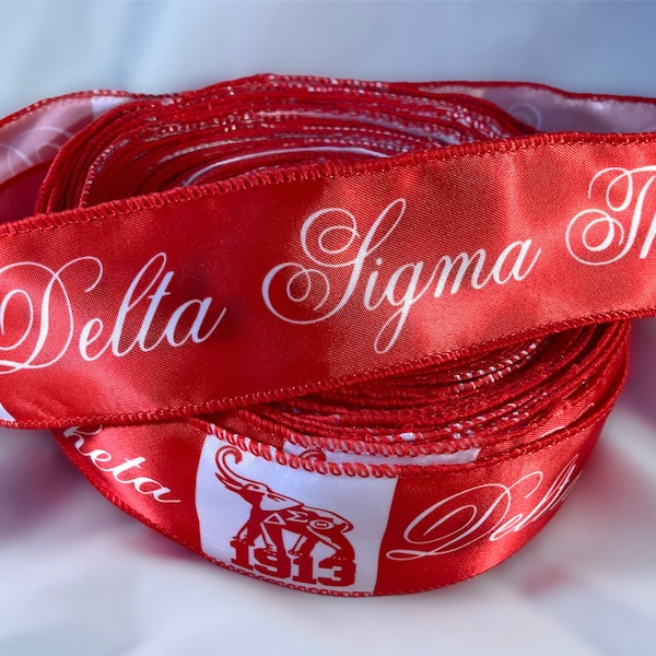 2 inch wide Red Delta Sigma Theta Inspired WIRED Sorority Satin Ribbon 1913 Greek