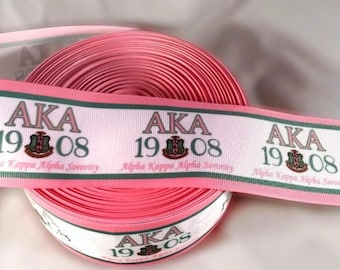 2" Wide Alpha Kappa Alpha AKA Sorority Inspired Grosgrain Ribbon Greek Pink Green Decorating Trim Great for Wreath Making and Decorating