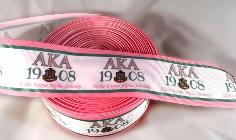 2 Wide Alpha Kappa Alpha AKA Sorority Inspired Grosgrain Ribbon Greek Pink Green Decorating Trim Great for Wreath Making and Decorating image 1