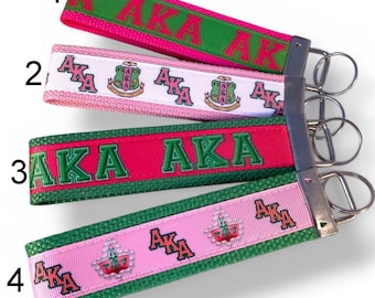 Handmade Alpha Kappa Alpha Sorority Inc Inspired AKA Key Fob Ribbon Keychain Wristlet Pink Green Mini Lanyard Key Finder Greek Paraphernalia