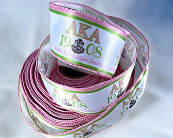 2" Wide Alpha Kappa Alpha AKA Sorority Inspired Wired Double Faced Satin Ribbon Greek Pink Green Decorating Trim Wreath Ribbon High Quality