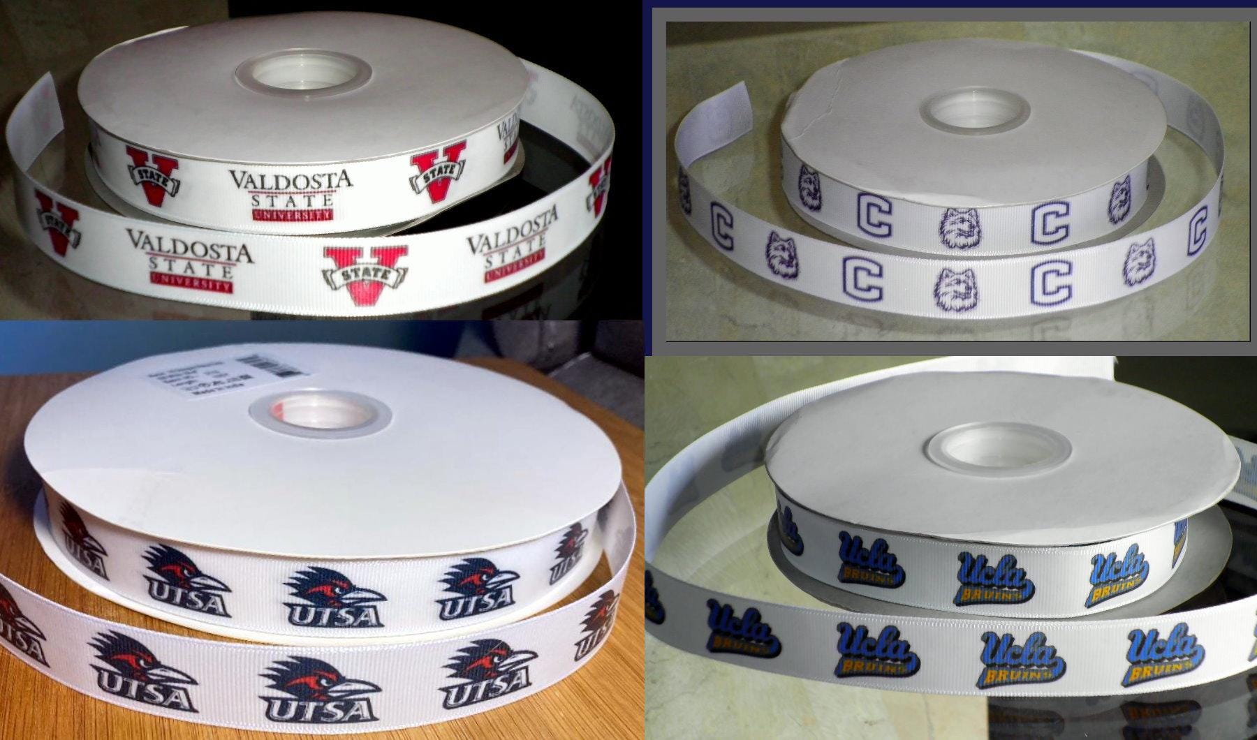 7/8" Collegiate Personalizable Grosgrain Ribbon Valdosta State University of Connecticut UCONN UTSA Texas San Antonio UCLA Los Angeles