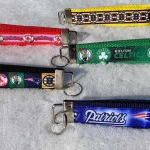 Handmade New England Sports Teams Inspired Ribbon Key Fob Keychain - Boston Bruins Boston Red Sox New England Patriots Boston Celtics