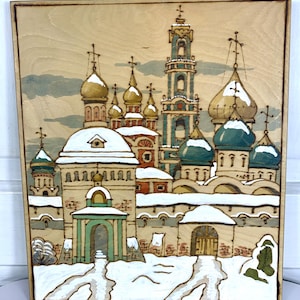 Russian Pyrography Art -  Trinity Lavra of St. Sergius Monastery - Vintage