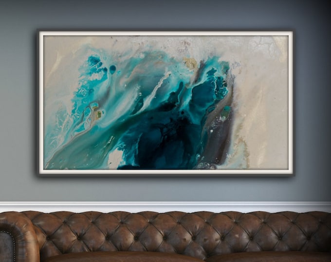 Abstract Art Blue Wall Art Coastal Landscape Giclee Large PRINT on Canvas Large Gift for Her Modern Home Decor Wall Art Painting Dawning