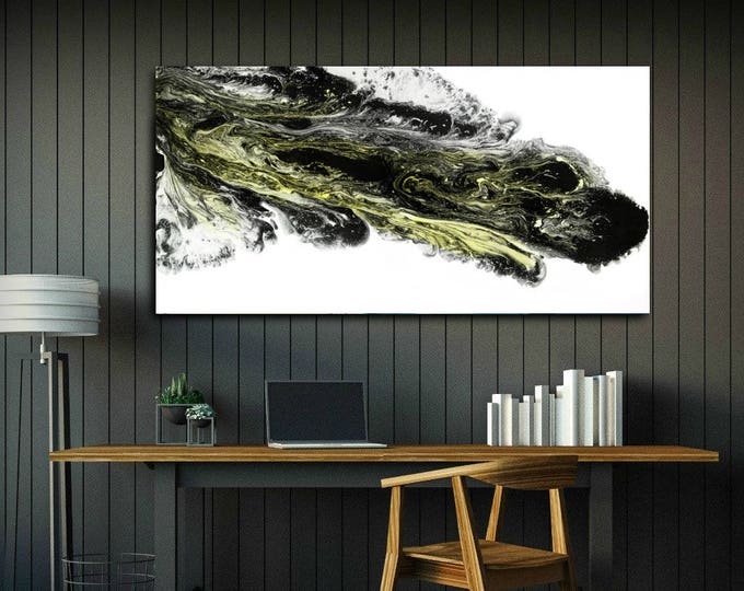 Yellow Decor Wall Art for Home Decor or Office. Abstract Comet Art Painting. Black and White Fine Art Print with Yellow By L Dawning Scott