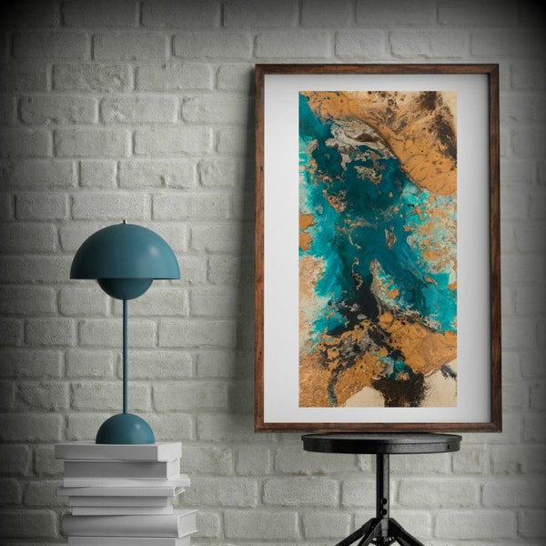 Teal and Copper Abstract Art, Large Abstract Print, Neutral Colors Vertical Painting, Kitchen & Bathroom Canvas Wall Art by L Dawning Scott